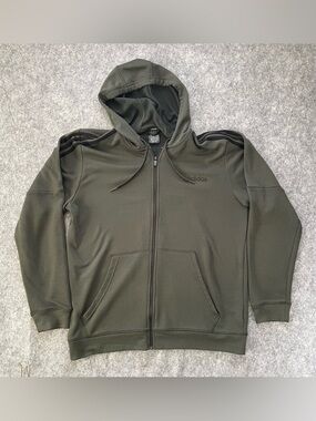Adidas Full Zip Hoodie Mens Size XL Green Black 3-Stripe Climalite Jacket FN2745